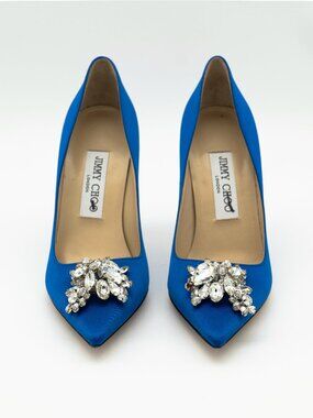 Jimmy Choo Blue Satin Crystal Embellished Manda Pumps Size 36